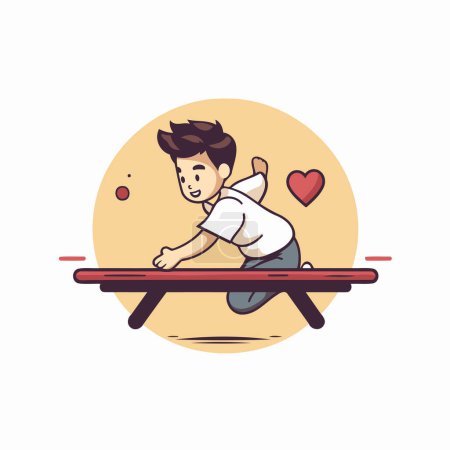 Téléchargez les illustrations : Un homme sautant sur un trampoline. Illustration vectorielle de style design plat. - en licence libre de droit