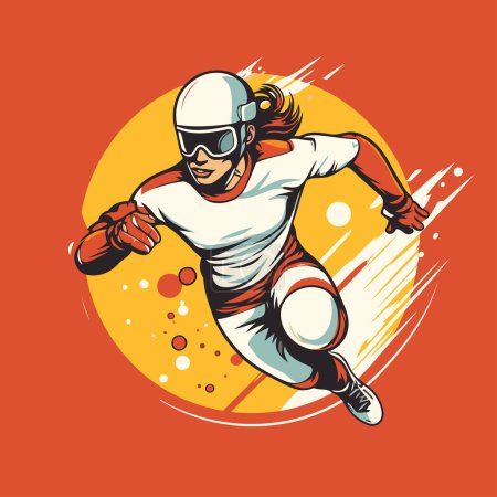 Téléchargez les illustrations : Joueur de baseball avec casque et balle. illustration de sport vectoriel. isolé sur fond orange - en licence libre de droit