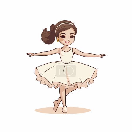Cute little ballerina in white tutu. Vector illustration