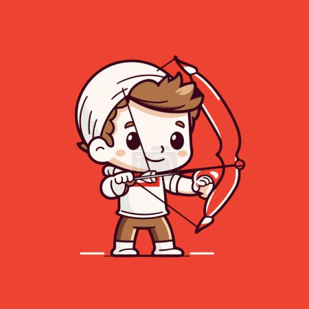 Illustration for Cute Boy Cupid with Bow and Arrow Cartoon Vector Illustration - Royalty Free Image
