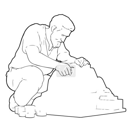 Téléchargez les illustrations : Illustration d'un homme travaillant sur un chantier sur fond blanc - en licence libre de droit
