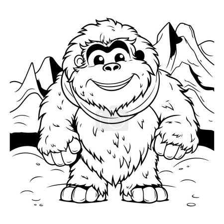 Ilustración de Ilustración de dibujos animados en blanco y negro de gorila o personaje animal de mono para colorear libro - Imagen libre de derechos