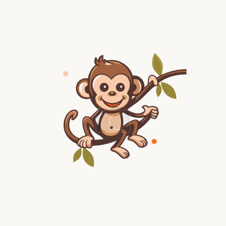 Téléchargez les illustrations : Illustration vectorielle de dessin animé de singe mignon. Mignon petit singe personnage de dessin animé. - en licence libre de droit