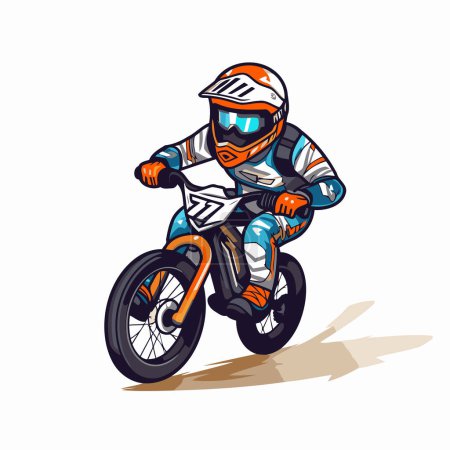 Ilustración de Motocross racer vector ilustración. Vista lateral del motociclista en casco montando una motocicleta. - Imagen libre de derechos