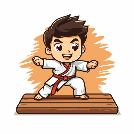 Téléchargez les illustrations : Mascotte de Garçon de Taekwondo Illustration vectorielle de personnage de bande dessinée - en licence libre de droit