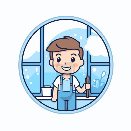 Illustration for Cute cartoon man worker in the house. Vector flat illustration. - Royalty Free Image