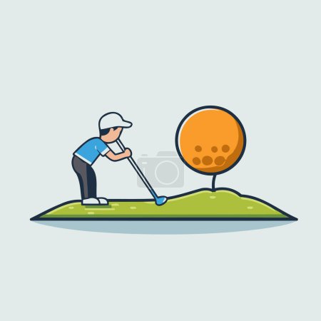 Téléchargez les illustrations : Joueur de golf avec balle sur le terrain de golf. Illustration vectorielle. - en licence libre de droit
