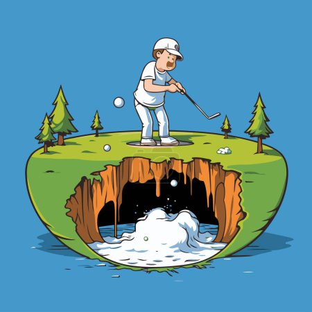 Illustration for Golf player in the hole. Vector illustration of a golf player in the hole. - Royalty Free Image