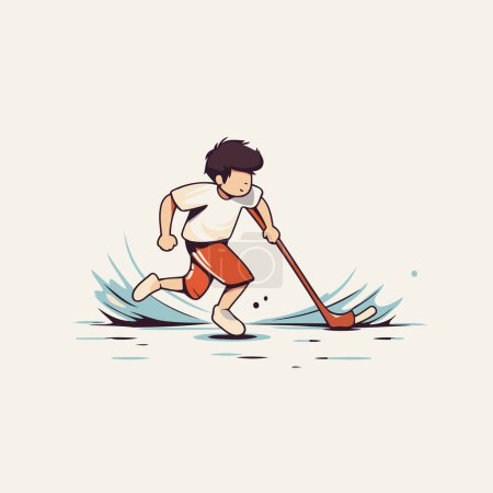 Téléchargez les illustrations : Illustration d'un garçon jouant au hockey sur glace. Illustration vectorielle. - en licence libre de droit