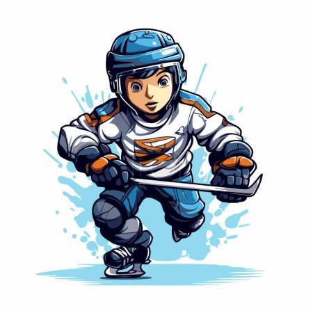Illustration for Ice hockey player vector illustration. Cartoon ice hockey player in helmet and gloves. - Royalty Free Image