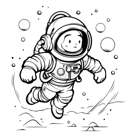 Téléchargez les illustrations : Astronaute dans l'espace. Illustration vectorielle noir et blanc pour livre à colorier - en licence libre de droit