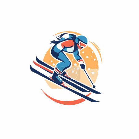 Téléchargez les illustrations : Modèle de conception de logo vectoriel skieur. L'icône du skieur. Illustration vectorielle. - en licence libre de droit