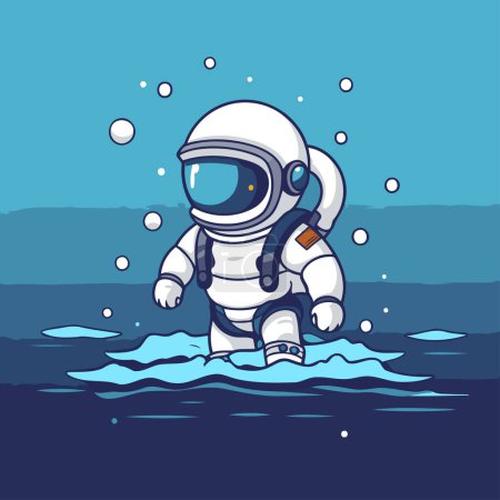 Téléchargez les illustrations : Un astronaute dans l'eau. Cartoon style. Illustration vectorielle. - en licence libre de droit