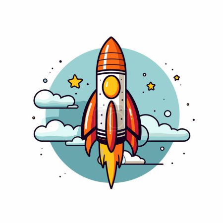 Illustration for Rocket icon in flat style. Vector illustration on white background for web design. - Royalty Free Image