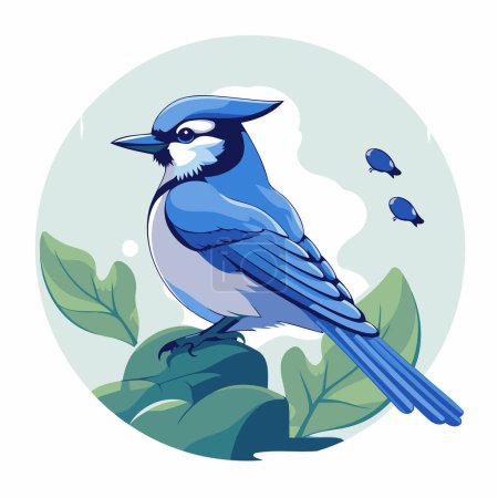 Ilustración de Un pájaro azul en una rama. Ilustración vectorial en estilo de dibujos animados. - Imagen libre de derechos