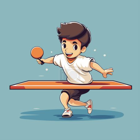 Illustration for Boy playing table tennis. Cartoon vector illustration. Ideal for printing onto fabric and paper or decoration. - Royalty Free Image