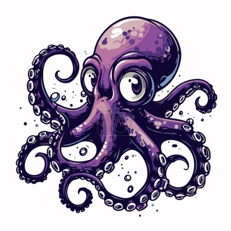 Illustration for Octopus. Hand drawn vector illustration in cartoon style. Isolated on white background. - Royalty Free Image
