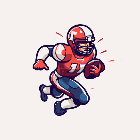 Téléchargez les illustrations : Joueur de football américain qui court avec le ballon. illustration vectorielle dans le style de dessin animé. - en licence libre de droit