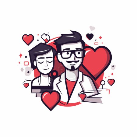 Illustration for Vector illustration of doctor and patient in love. Line art style design for web. site. advertising. banner. poster. board and print. - Royalty Free Image