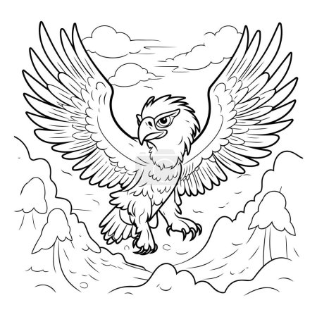 Illustration for Eagle flying over the clouds. Vector illustration for coloring book. - Royalty Free Image