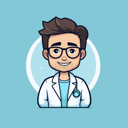 Illustration for Cartoon doctor with stethoscope and glasses. Vector illustration. - Royalty Free Image