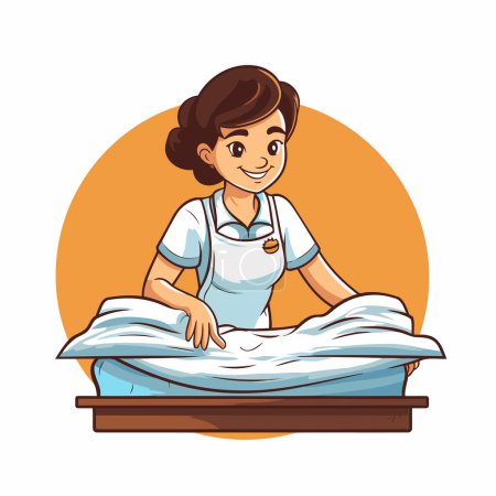 Illustration for Woman cleaning bed cartoon icon vector illustration graphic design vector illustration graphic design - Royalty Free Image