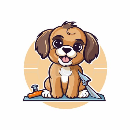 Illustration for Cute dog with tools. Vector illustration of a cartoon dog. - Royalty Free Image