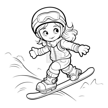 Téléchargez les illustrations : Snowboarder girl. Livre à colorier pour enfants. Illustration vectorielle. - en licence libre de droit
