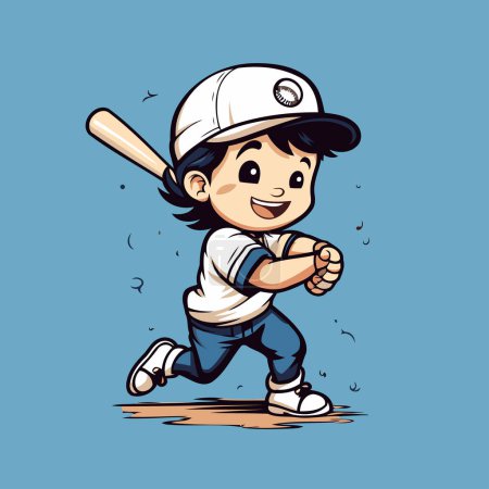 Téléchargez les illustrations : Un garçon de dessin animé jouant au baseball. Illustration vectorielle d'un enfant jouant au baseball. - en licence libre de droit
