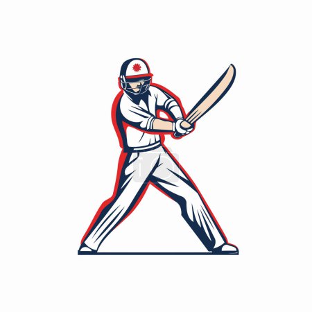 Illustration for Cricket player with bat and ball. Vector illustration of cricket player in helmet and gloves with bat. - Royalty Free Image