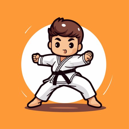 Ilustración de Karate boy ilustración vectorial de dibujos animados. Dibujos animados karate niño vector ilustración. - Imagen libre de derechos
