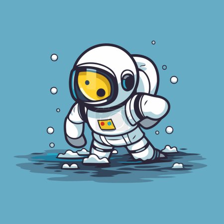 Illustration for Cute cartoon astronaut character. Vector illustration isolated on blue background. - Royalty Free Image
