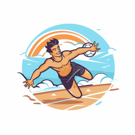 Illustration for Vector illustration of a man surfer on the beach with a ball - Royalty Free Image