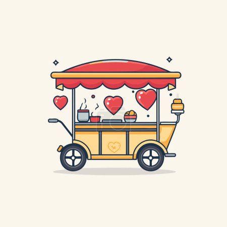 Téléchargez les illustrations : Chariot à café avec icône cardiaque. Illustration vectorielle de style plat. - en licence libre de droit