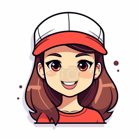 Illustration for Beautiful smiling girl in baseball cap. Vector illustration on white background. - Royalty Free Image