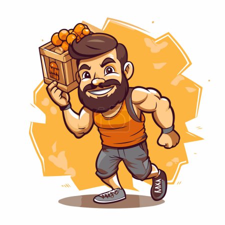 Ilustración de Ilustración vectorial de un hombre de fitness de dibujos animados corriendo con caja de pesas - Imagen libre de derechos
