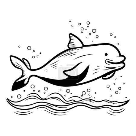 Ilustración de Delfín saltando del agua. ilustración vectorial en blanco y negro. - Imagen libre de derechos