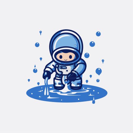 Téléchargez les illustrations : Un astronaute dans une flaque d'eau. Illustration vectorielle. - en licence libre de droit