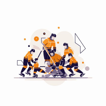 Téléchargez les illustrations : Les joueurs de hockey sur glace en action. illustration vectorielle. Design de style plat. - en licence libre de droit