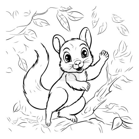 Téléchargez les illustrations : Écureuil dans la forêt. Illustration vectorielle noir et blanc pour livre à colorier. - en licence libre de droit