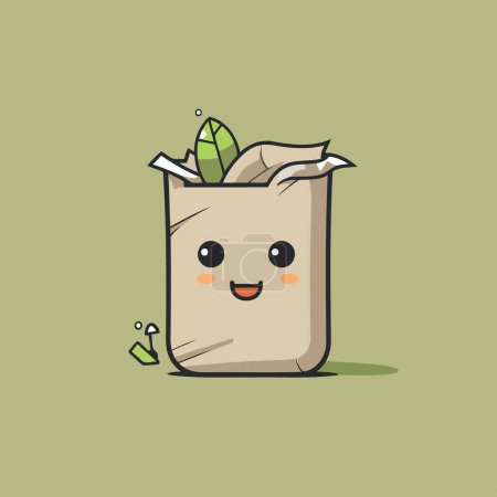 Téléchargez les illustrations : Joli sac en papier avec poubelle. Concept de recyclage. Illustration vectorielle - en licence libre de droit