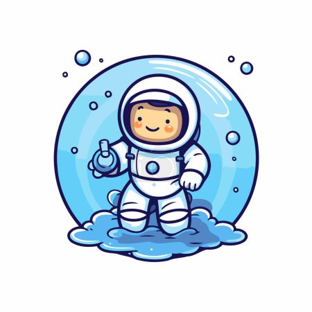 Téléchargez les illustrations : Un astronaute dans une flaque d'eau. Illustration vectorielle. - en licence libre de droit