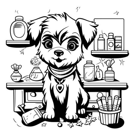 Illustration for Funny dog in the grooming salon. Vector illustration for coloring book - Royalty Free Image