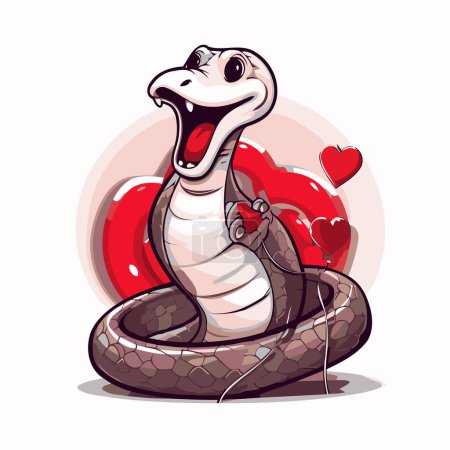 Téléchargez les illustrations : Mignon serpent de dessin animé amoureux. Illustration vectorielle isolée sur fond blanc. - en licence libre de droit