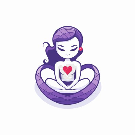 Illustration for Cute girl meditating in the lotus position. Vector illustration. - Royalty Free Image
