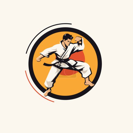 Téléchargez les illustrations : Logo du taekwondo. Illustration vectorielle d'un combattant taekwondo. - en licence libre de droit