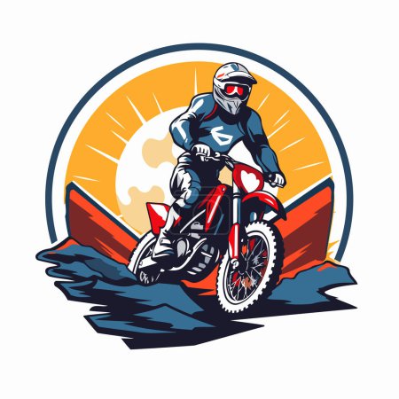 Ilustración de Motocross rider en casco montando una moto. ilustración vectorial - Imagen libre de derechos