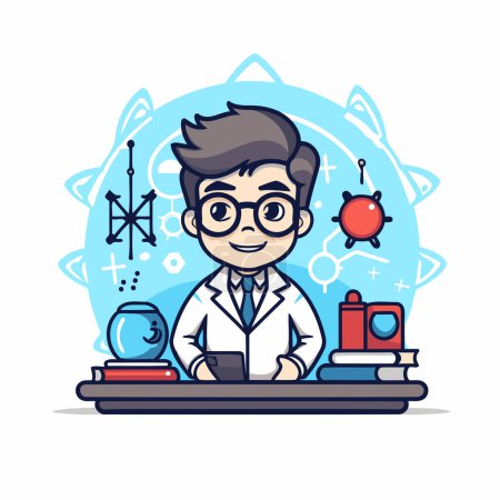 Illustration for Scientist with chemical element. Vector illustration in flat cartoon style. - Royalty Free Image
