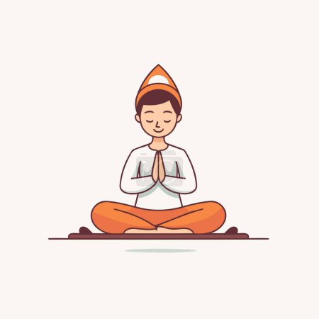 Illustration for Man meditating in lotus pose. Vector illustration in flat style - Royalty Free Image