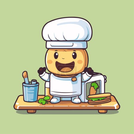 Illustration for Chef cookie character cartoon vector illustration. Cute chef cookie mascot. - Royalty Free Image